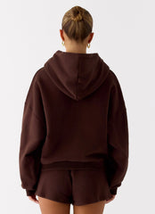 Signature Double Zip Up Hoodie - Chocolate