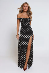 Trending Live Off Shoulder Polka Dot Maxi Dress Black
