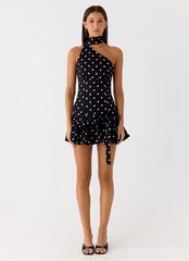 Belina Scarf Mini Dress - Black Polkadot