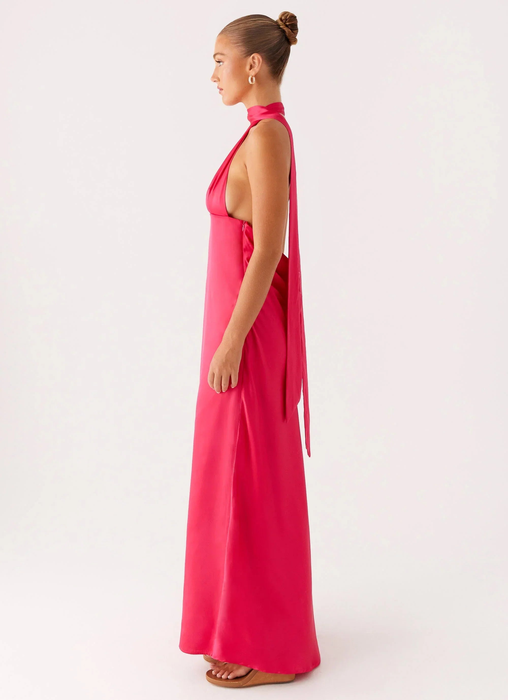 Alicia Satin Halter Maxi Dress - Fuchsia