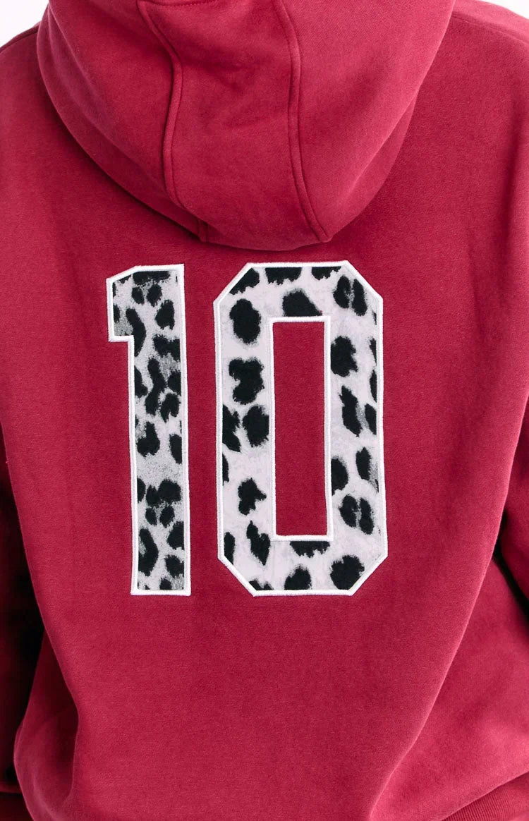 Beginning Burgundy Leopard Star Hoodie