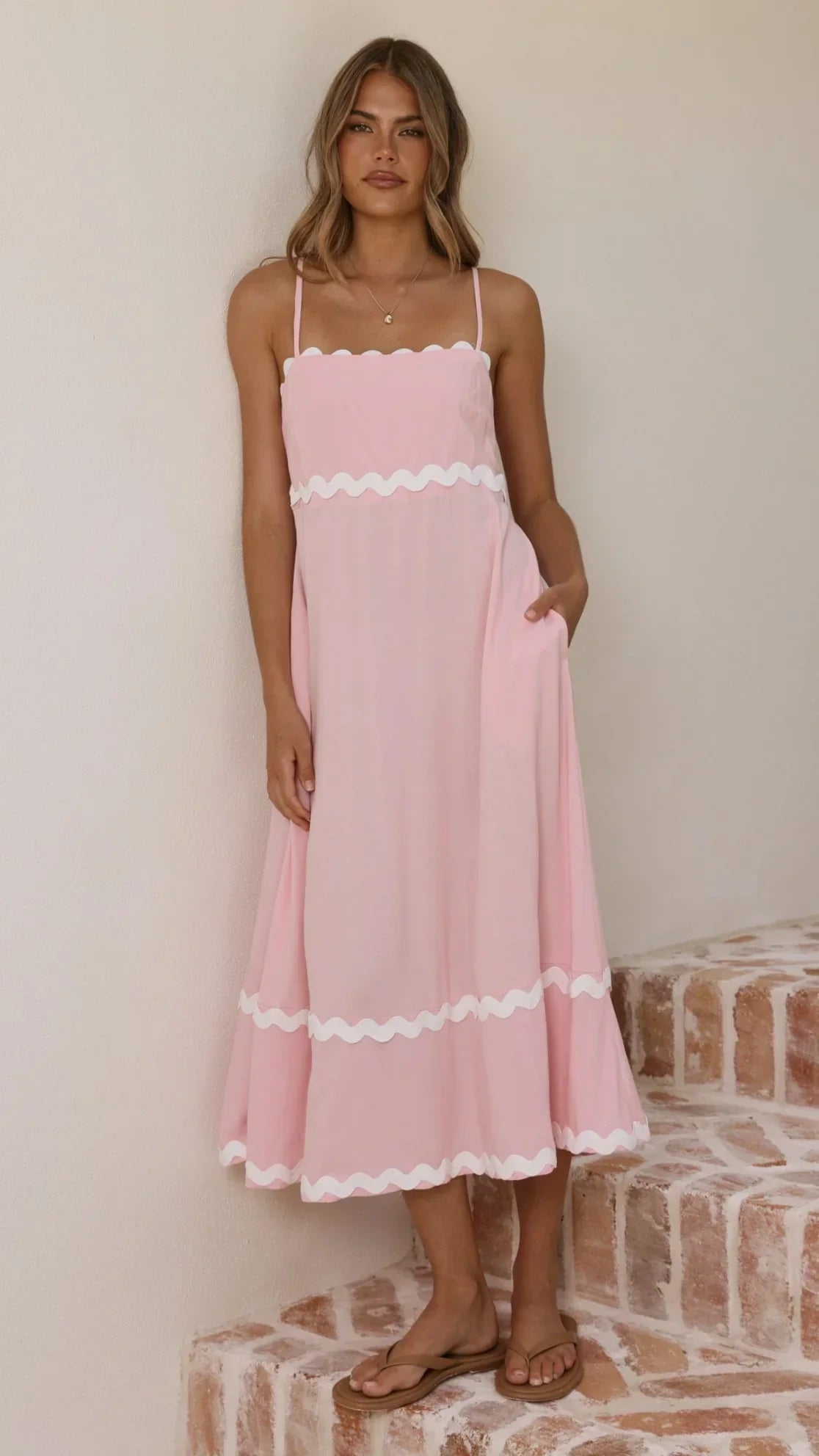 Seraphina Maxi Dress - Pink/White