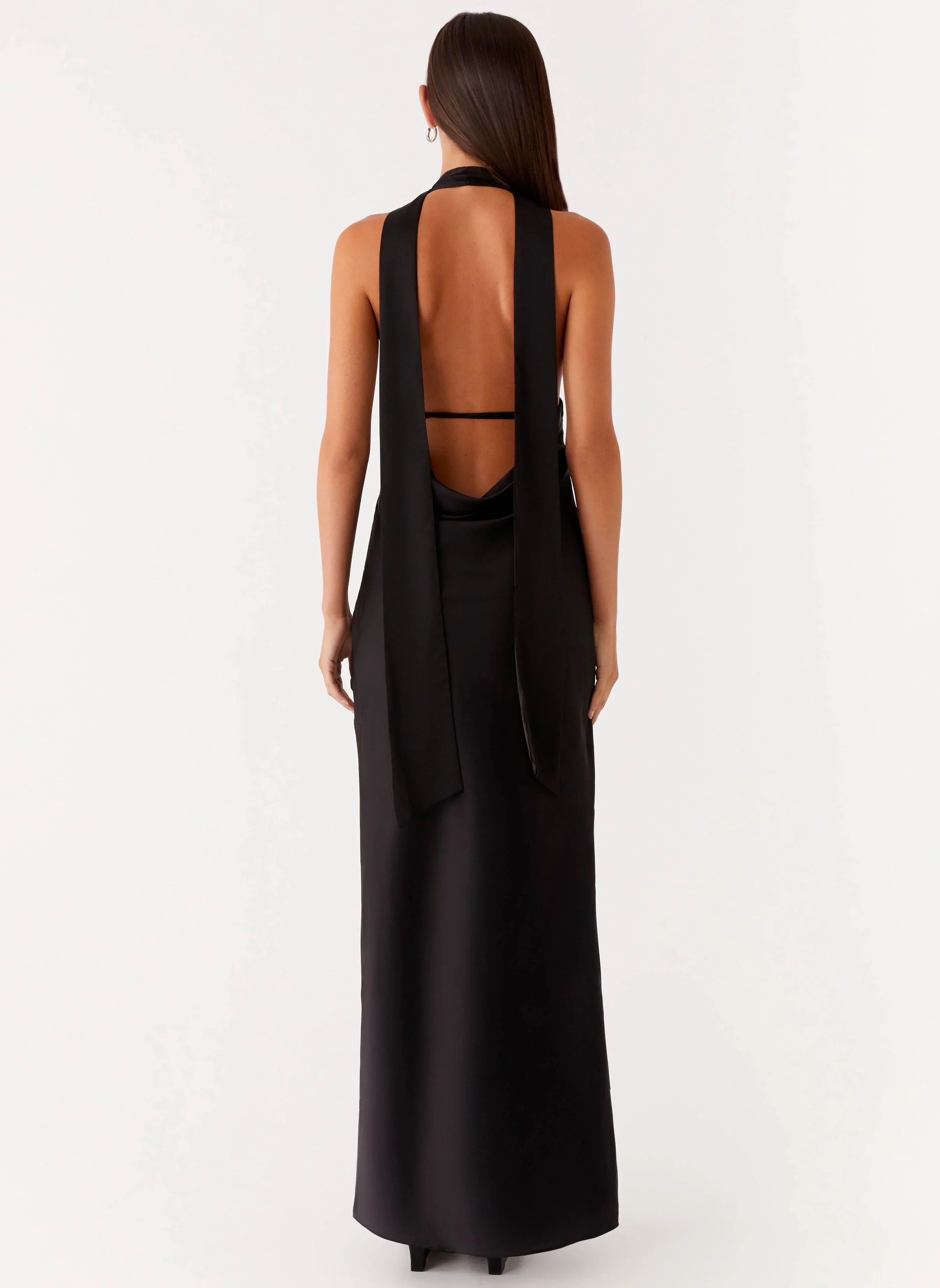 Alicia Satin Halter Maxi Dress - Black